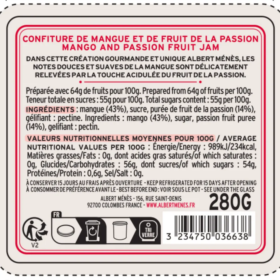 Albert Ménès Mango and Passion Fruit Jam 280g