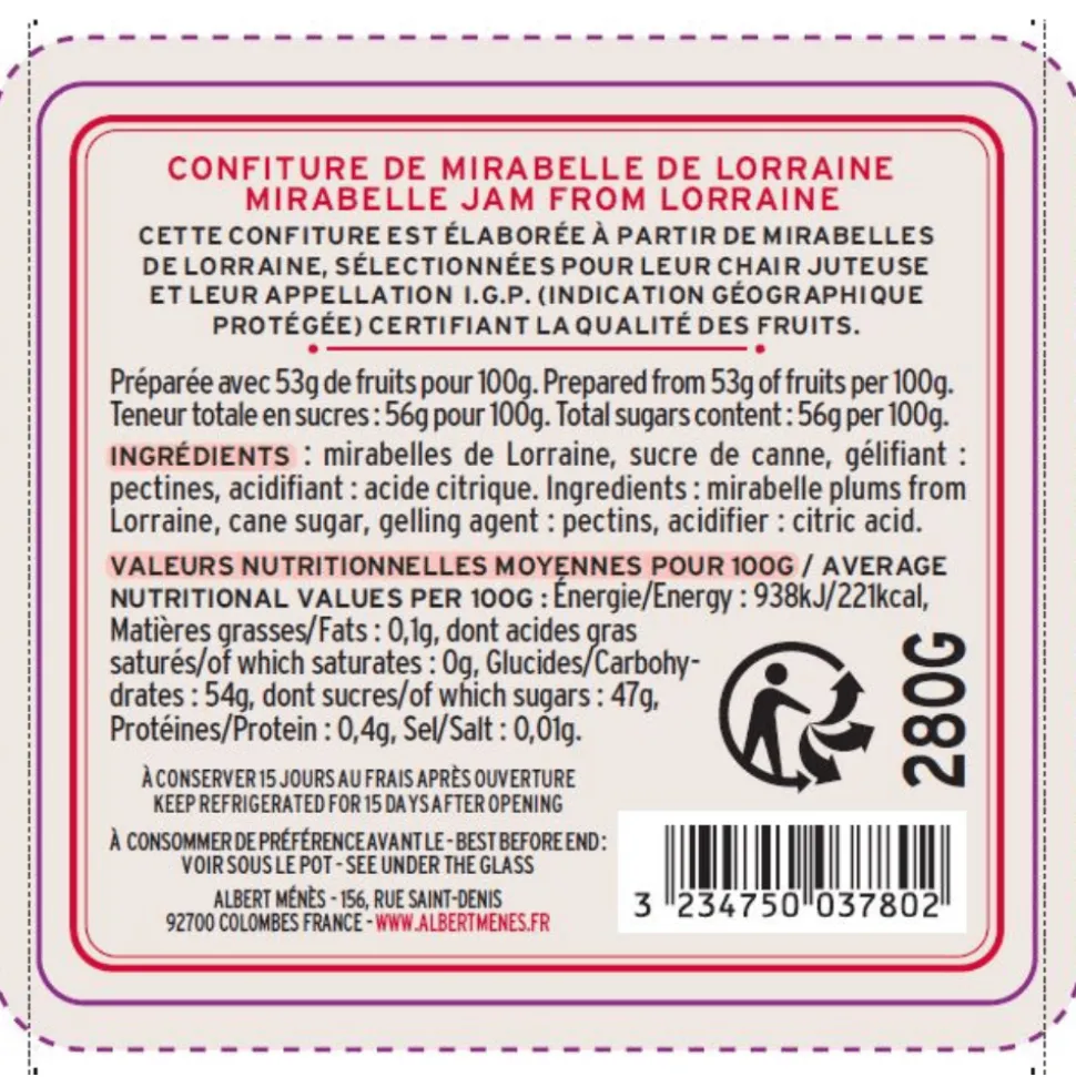 Albert Ménès Mirabelle Plum Jam 280g