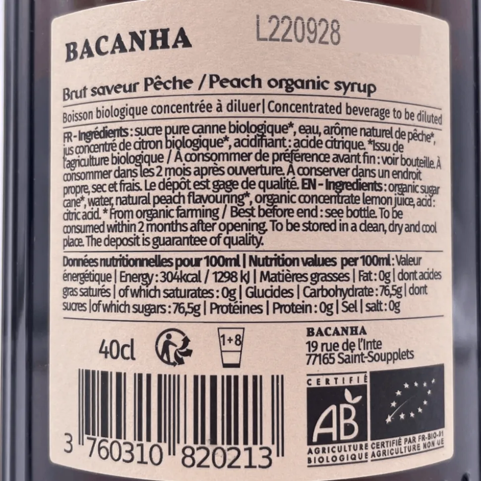 Bacanha Peach Syrup 400ml