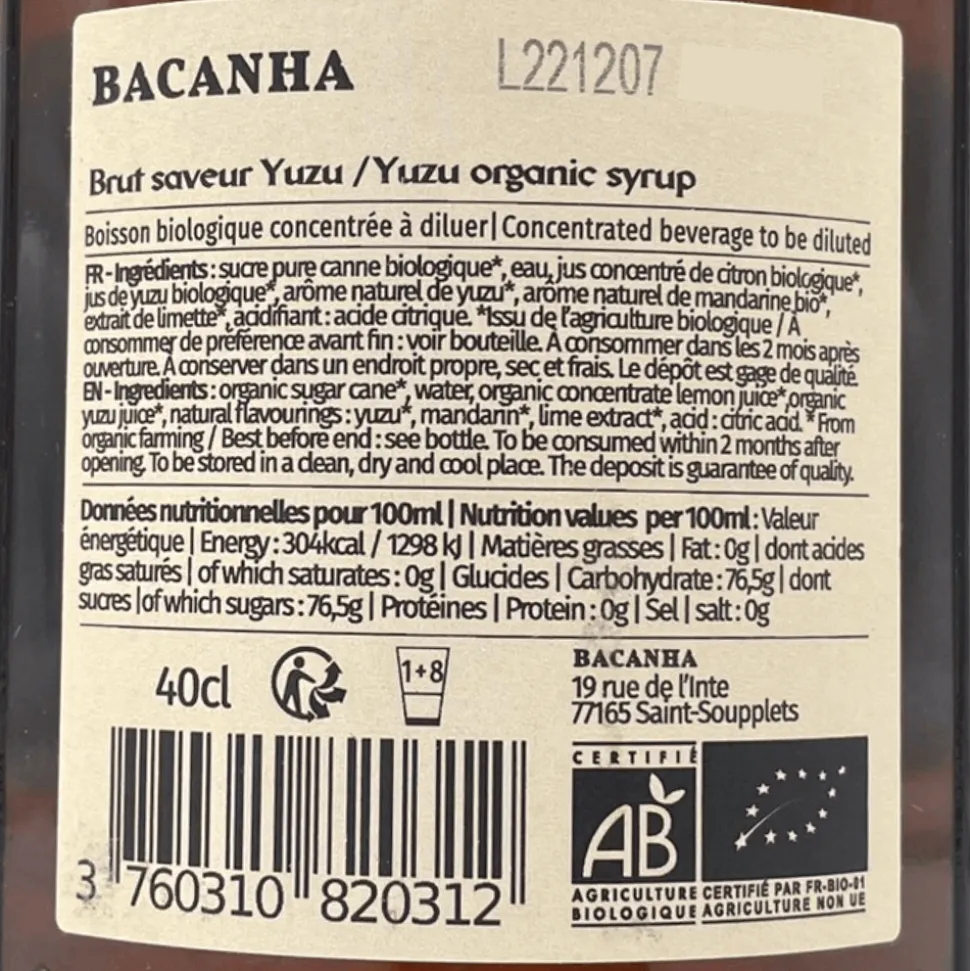 Bacanha Yuzu Syrup 400ml