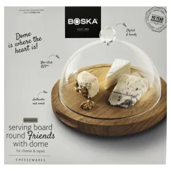 Boska Solid Oak Round Cheese Board with Dome 23.8cm