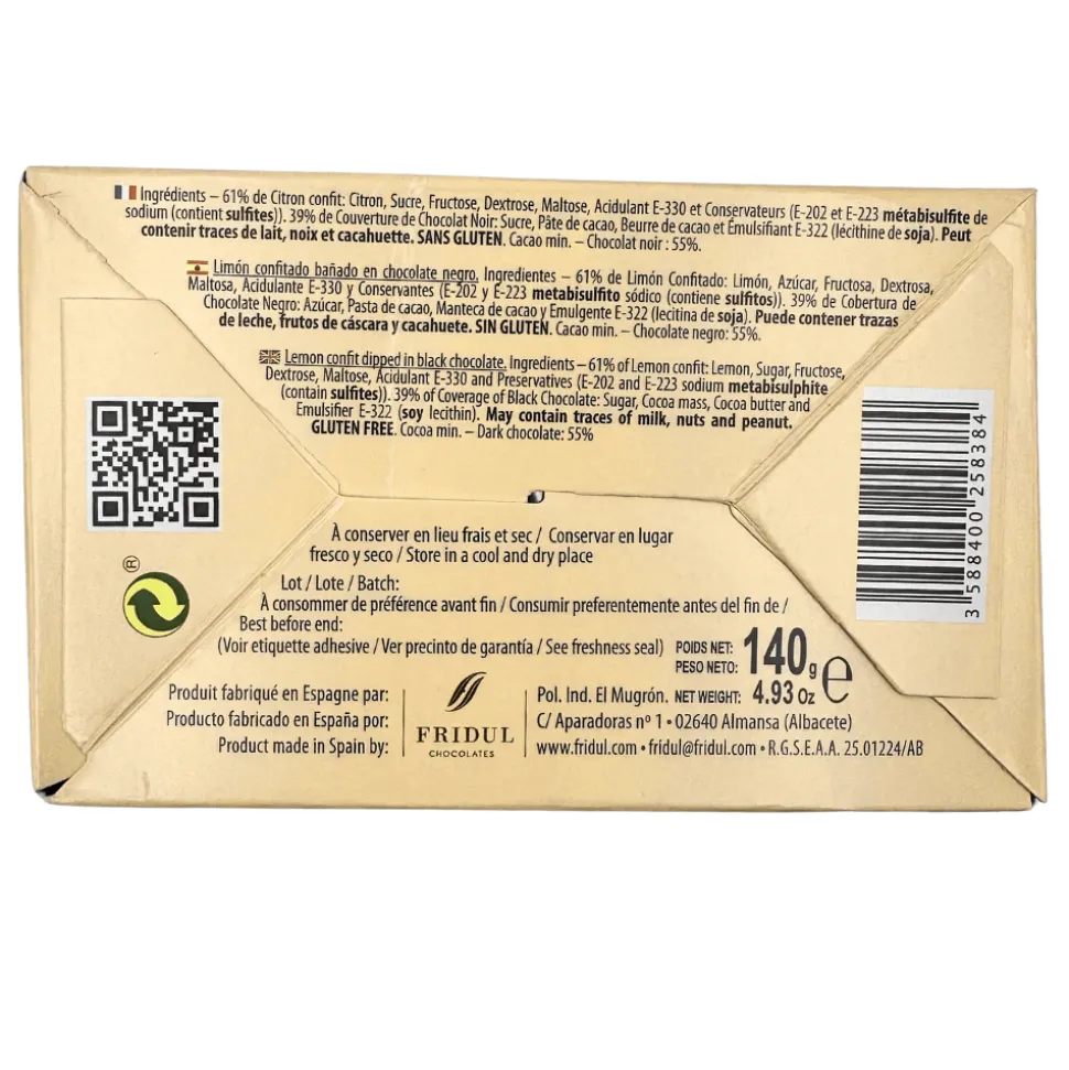 Candied Lemon Peel Coated in Dark Chocolate 140g BEST BEFORE 30/08/25