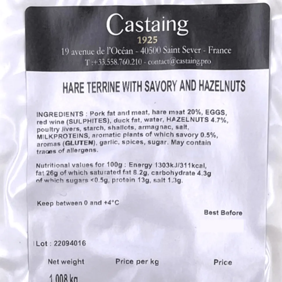 Castaing Hare and Hazelnut Terrine 1kg