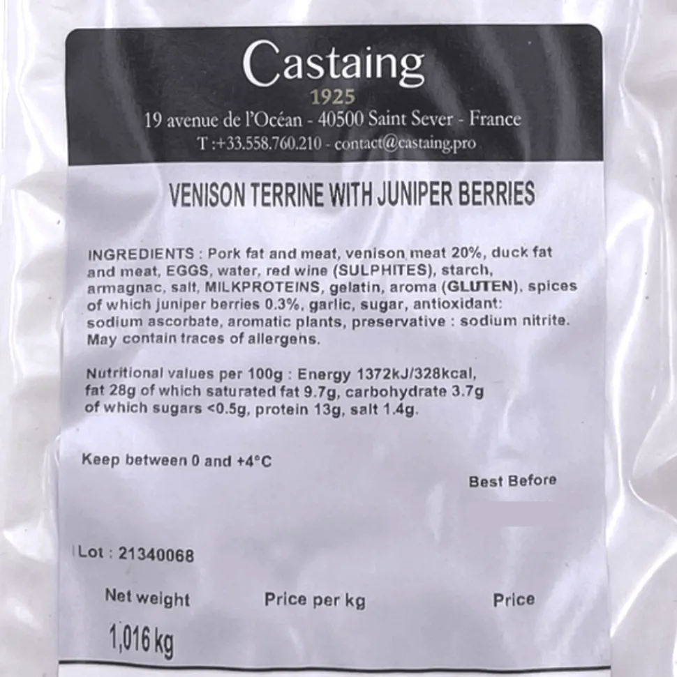 Castaing Venison Terrine with Juniper Berries 1kg