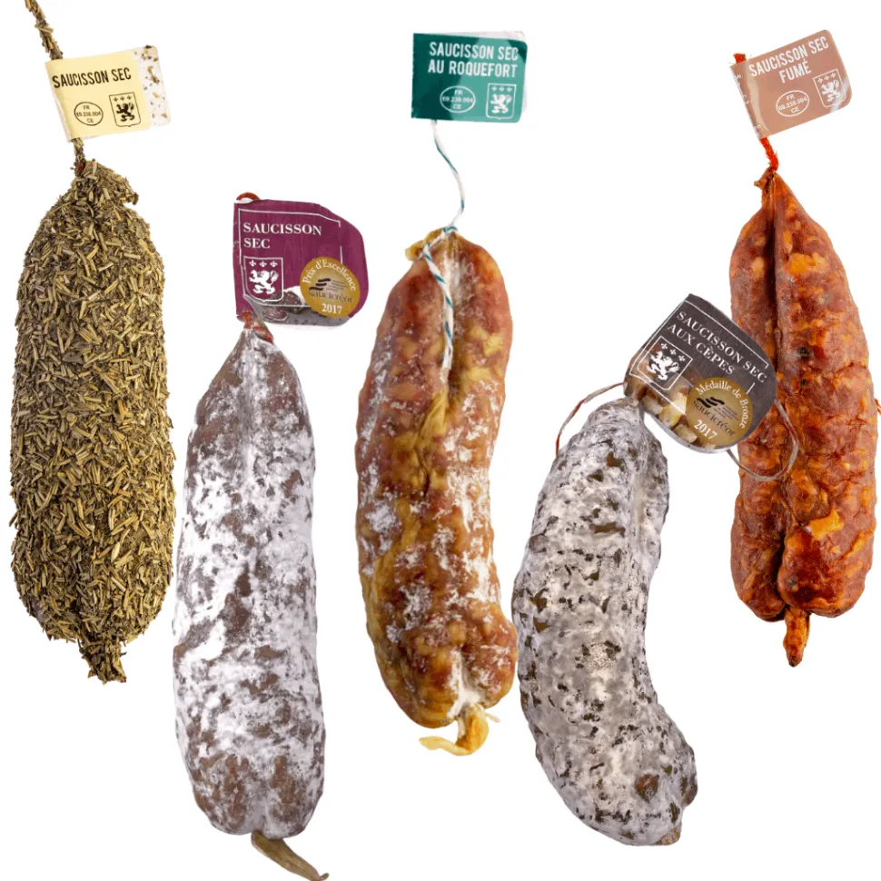 Classic Saucisson Selection 160g x 5 (Ceps, Herbs, Pork, Roquefort, Smoked)