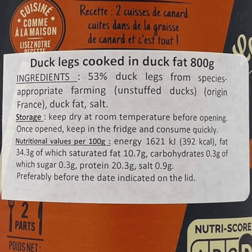 La Belle Chaurienne Non Force Fed Confit Duck Legs 800g