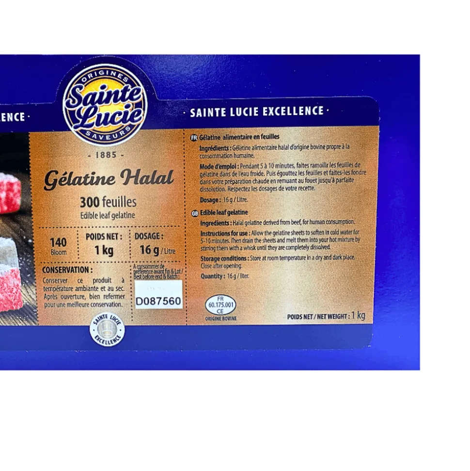 Sainte Lucie Halal Bronze Gelatine Leaves 1kg
