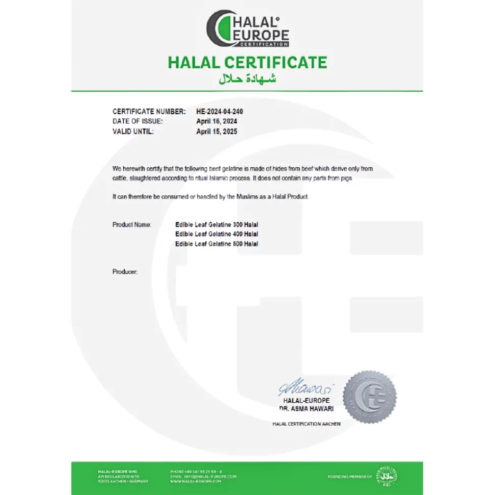 Sainte Lucie Halal Bronze Gelatine Leaves 1kg