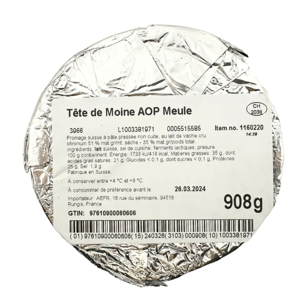Tete de Moine 850g +/- 10% BEST BEFORE 22/04/25